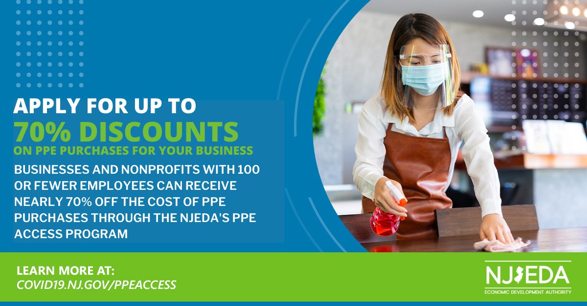 GovMurphy's tweet photo. STARTING TODAY: Small businesses will be eligible for a total discount of nearly 70% off purchases of PPE.

Apply for the @NewJerseyEDA’s PPE Access Program by December 10th: https://t.co/mPrfbwRasP https://t.co/MCa8THSSrU