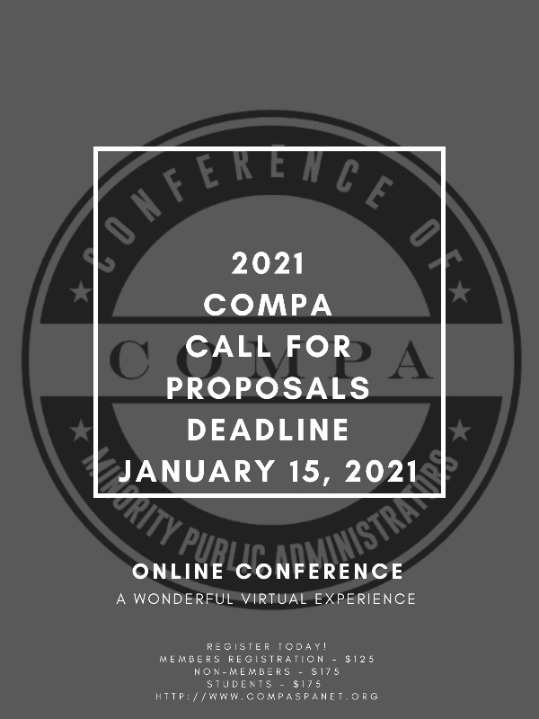 compa_aspa's tweet image. The 2021 COMPA Conference will be virtual! Call for Proposals due January 15th. Visit compaspanet.org.
 #publicadministration #publicservice #compa2021