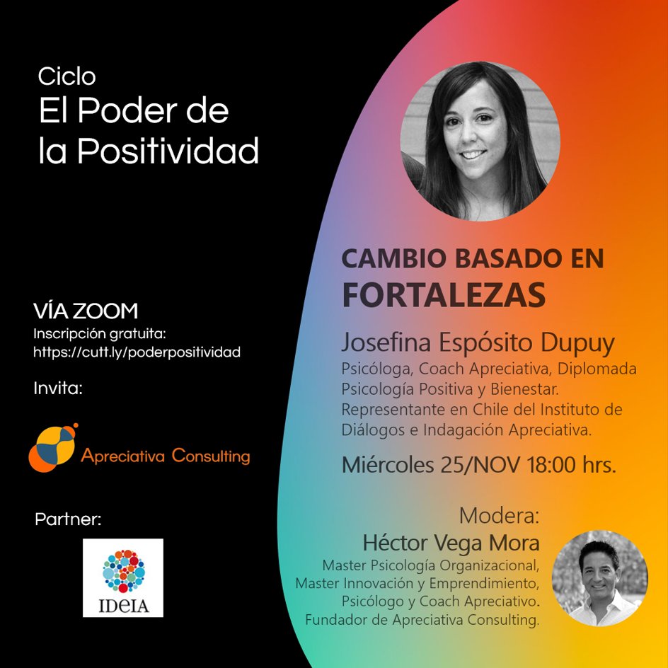 _apreciativa's tweet photo. Mañana miércoles tenemos nuestra tercera charla del ciclo: "Cambio Basado en Fortalezas" con Josefina Espósito.
No te lo pierdas, es totalmente gratuito!!!🤩💪😎
Inscríbite en https://t.co/UuDaT9fgRf https://t.co/TFwCXYnXpQ