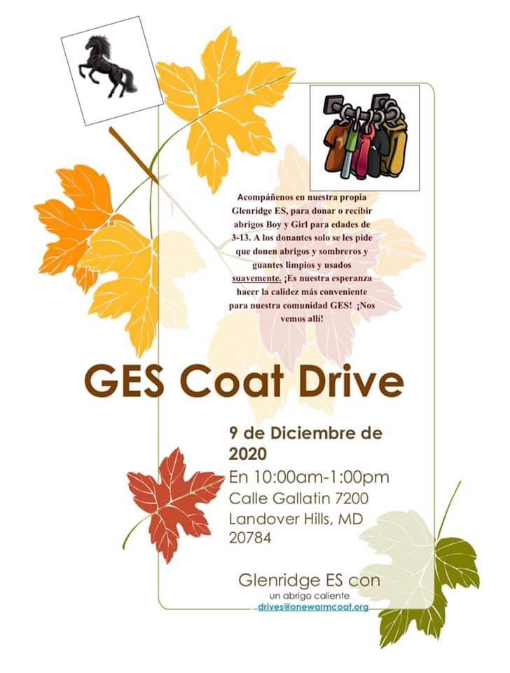 GES Coat Drive! Join us at Glenridge ES, to donate or receive Boy and Girl coats for ages 3-13 on December 8, 2020. Read below for more information. Please share!