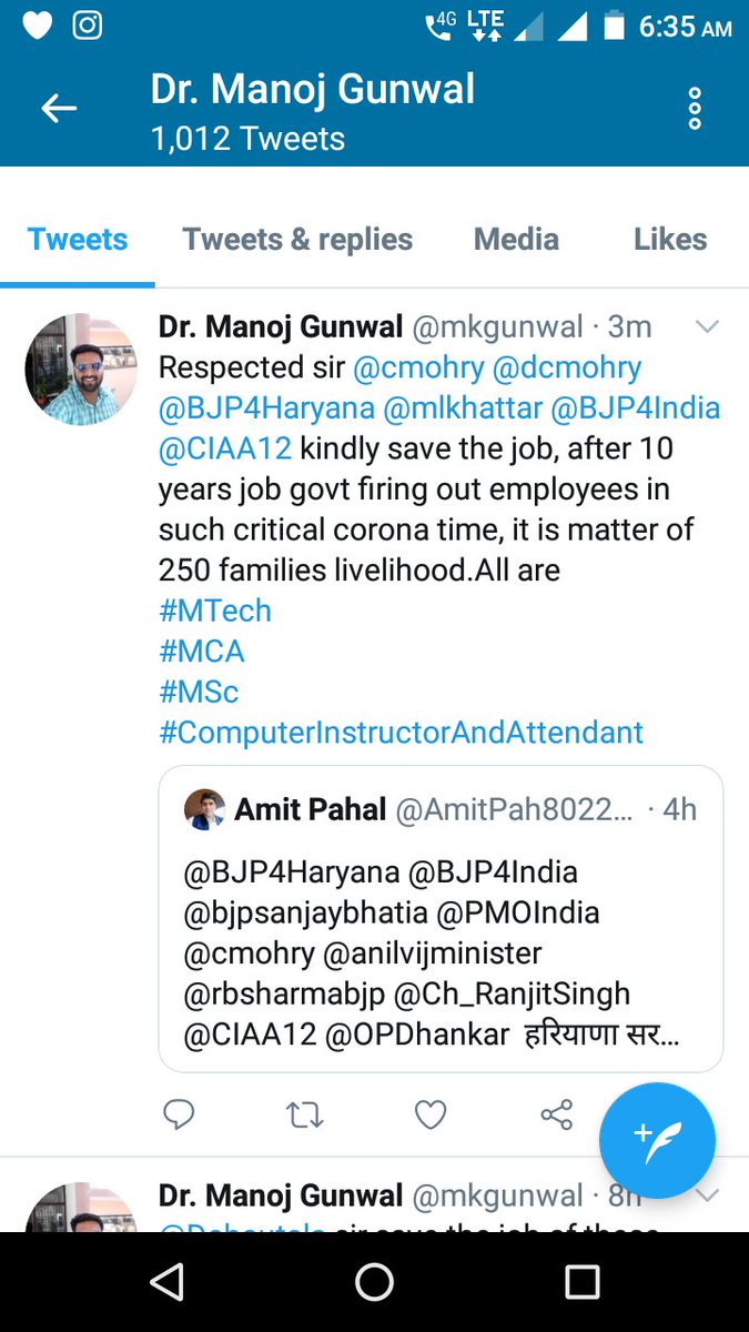 mkgunwal's tweet photo. @cmohry Kindly sanction computer instructor and computer attendant post in Govt Colleges of Haryana and save their job and oblige.@CIAA12 will be indebted of @mlkhattar @cmohry @dcmohry @Dchautala for always.
#Matterof250FamilisLivelihood https://t.co/6aPu0iidk2