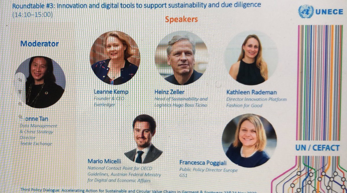 Discussing how to accelerate circularity for garment &amp; footwear @unece thanks to <a href="/_MTPisani/">Maria Teresa Pisani</a> and <a href="/ElisabethTuerk/">Elisabeth Türk</a> it’s all about products data identification and sharing, data portability and track- trace unece.org/trade/3rdpolic…