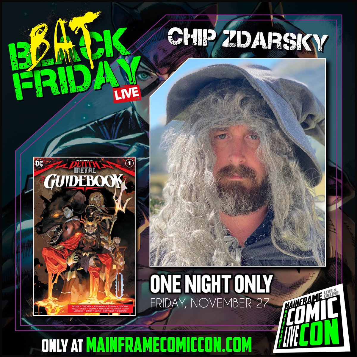 MFComicCon's tweet photo. Celebrate the upcoming #Batman Black & White THIS FRIDAY at the #MainframeComicCon Bat Friday LIVE event!!! 8pm/5pm pst LIVE Q&A panel with @HackinTimSeeley @zdarsky @Williamson_Josh and more!!! Watch here!!! https://t.co/F07Gw6Eb5z
.
@johnwordballoon @ComicSketchArt https://t.co/8qwUMDJ5bk