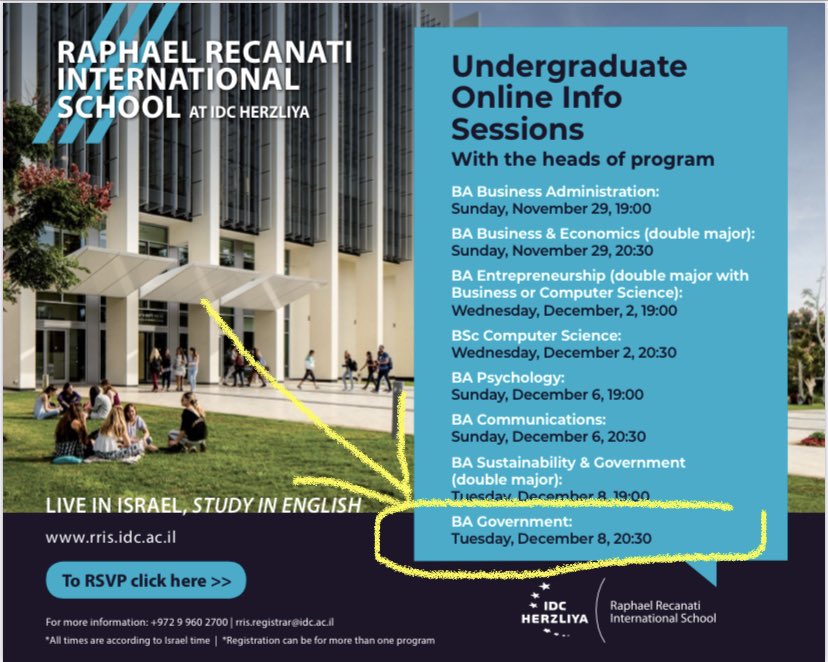 RichemondBarak's tweet photo. Want to study diplomacy, government, and understand the changing Middle East - while living in the Startup Nation? The BA in Government is for you. Join our information session on Dec 8 at 20:30 Israel Time. Register here https://t.co/Ajq5YGPipD. @IDCHerzliyaRRIS @IDCLauderSchool https://t.co/SloFivi3pu
