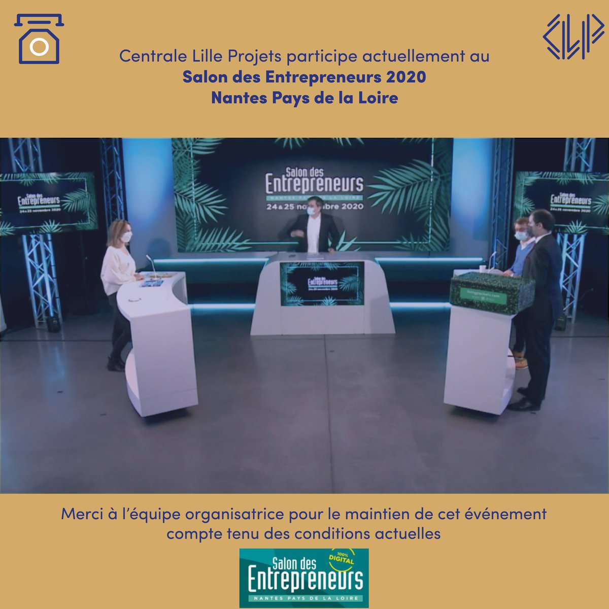 CLilleProjets's tweet image. CLP participe au Salon des Entrepreneurs 2020 (Nantes) 100% digital, qui se tient le 24 et 25 novembre 2020. Merci à @LesEchos pour l&apos;organisation de cet événement formateur et riche en échanges. #WeAreJE #SDE2020