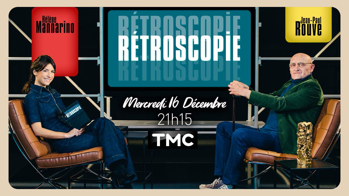 TF1Pro's tweet photo. #RETROSCOPIE

En 2050, @JPRouve a 83 ans &amp; il vient de recevoir un #César d’honneur

Face à @HeleneMannarino, il va remonter les années et les souvenirs à travers des archives &amp; des images fictives qui vont raconter la suite de sa carrière 
RDV Merc 16/12 à 21h15 sur @TMCtv https://t.co/1tkQ31kb8S