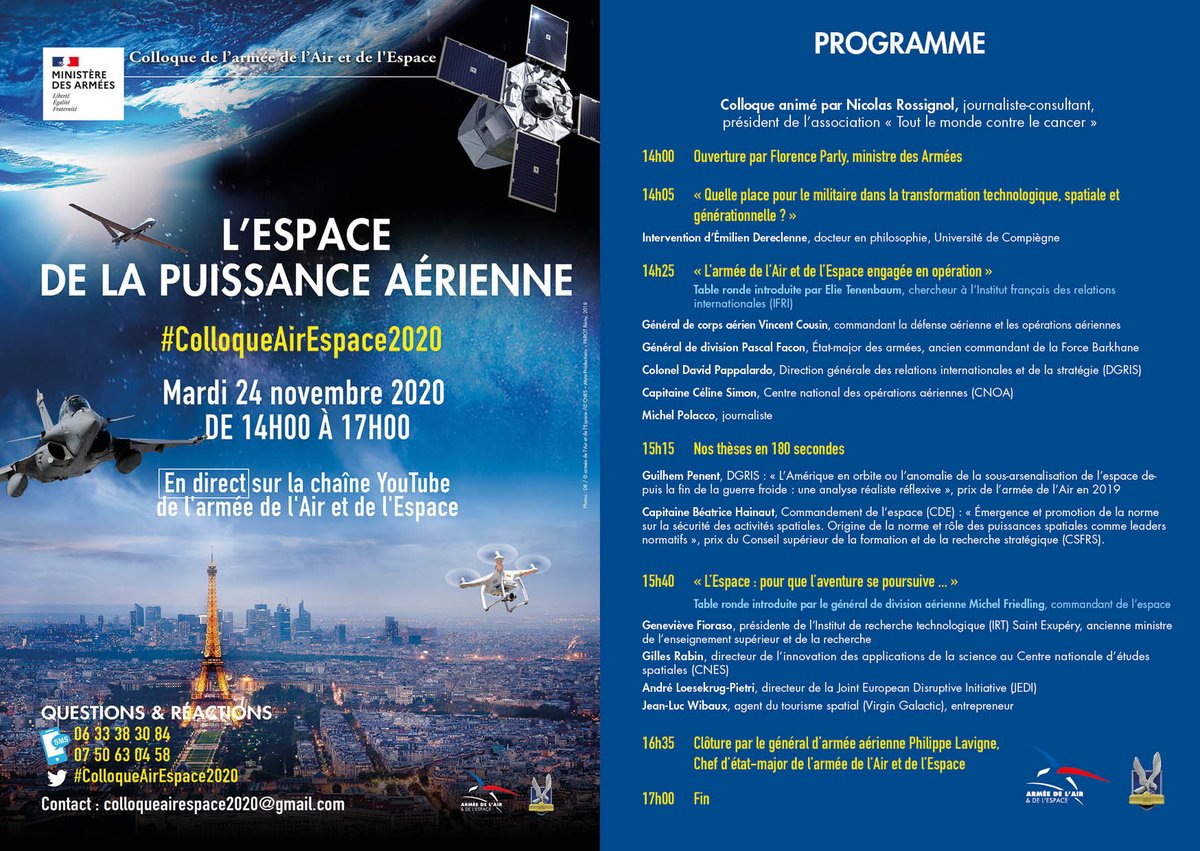 Armee_de_lair's tweet photo. #ColloqueAirEspace2020 À suivre, le général Philippe Lavigne, CEMAAE, livrera sa perception de l'AAE : une armée aérienne et spatiale agile et puissante, portée par des Aviateurs à l’identité forte, préparés et formés pour faire face aux défis d’aujourd’hui et de demain. https://t.co/OxMRGUpaq5
