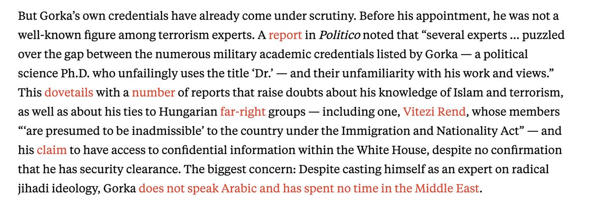 You know what made America great? Fake academic credentials, that's what made America great.  https://foreignpolicy.com/2017/03/17/dr-sebastian-gorka-may-be-a-far-right-nativist-but-for-sure-hes-a-terrible-scholar-trump-radical-islam/
