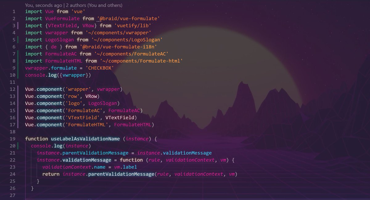 sudotimar's tweet photo. Damn right,
my theme's better than your's.
I could teach ya, but i'd have to charge.
#vscode #VueJS #nuxt #js #DEVCommunity
#synthwave84 by @Robb0wen https://t.co/NcX5IHzMCe