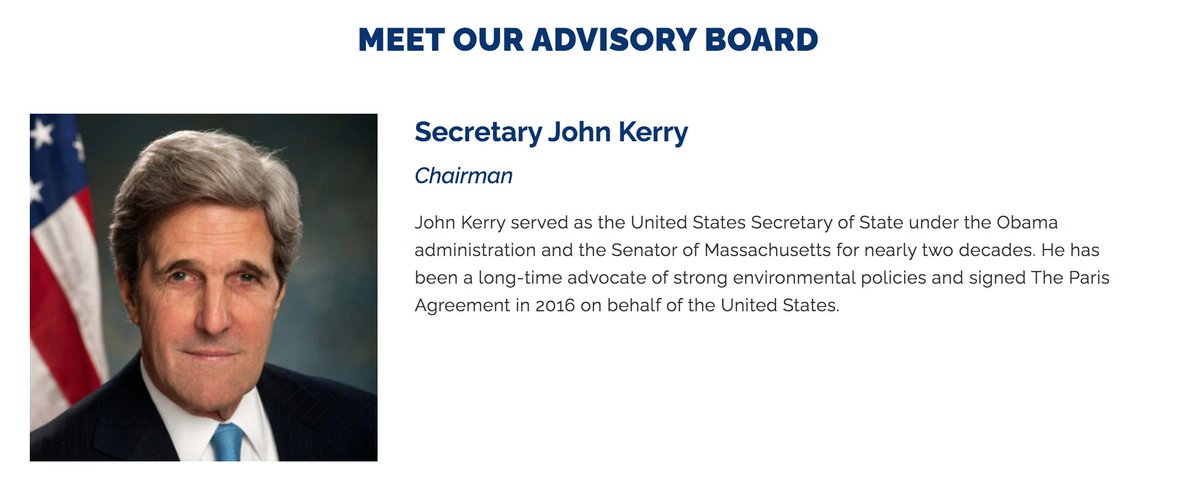 Kerry is a believer in carbon pricing, a "market solution" to climate disruption that is favored by neoliberals. He is an adviser to a fund on the New York Stock Exchange launched by Climate Finance Partners, to "innovate" so-called carbon markets.