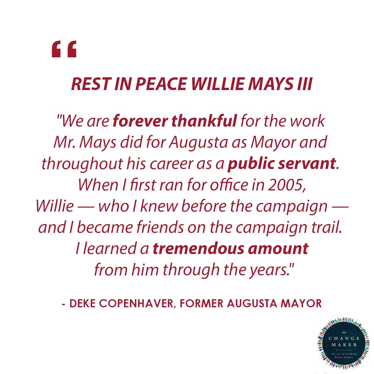 changemakerbook's tweet photo. "Our community has lost a true gentleman and a man I respect and admire. Our thoughts and prayers are with his family and friends as we mourn his passing." #RestInPeace https://t.co/hUgcJsRiBV