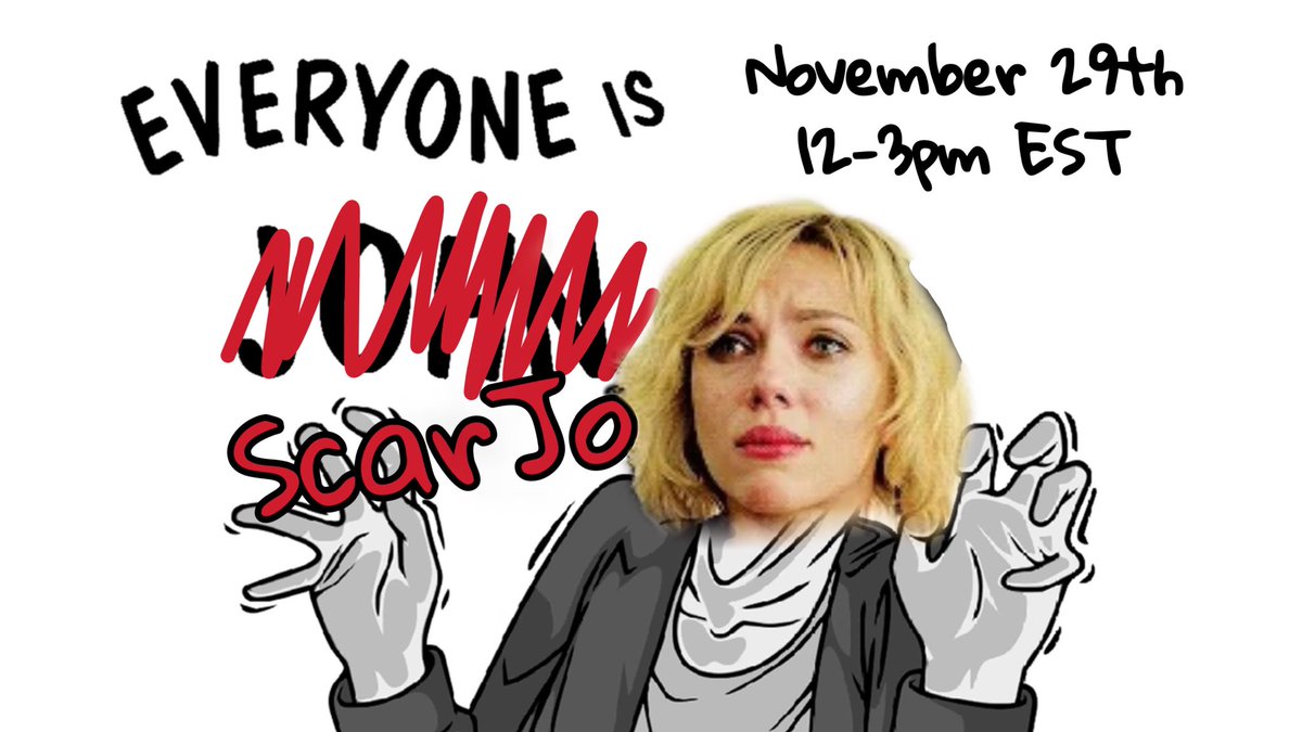 ScarJo seems to play everyone, so let’s change it up.

Now Everyone Is ScarJo.

This Sunday as part of our charity event, 12-3pm EST, catch @kilnfiendpotter as she runs <a href="/DeeEmSteve/">DM Steve</a>, <a href="/KP11Studios/">KP *Brown Spiced* Upadhyayula</a>, @bananachangames, <a href="/sailorsctaustin/">✨Sailor Scout Austin✨ is on other socials</a>, and <a href="/NalaWu/">Jae is on Blue Sky now</a> through a game of Everyone Is John!