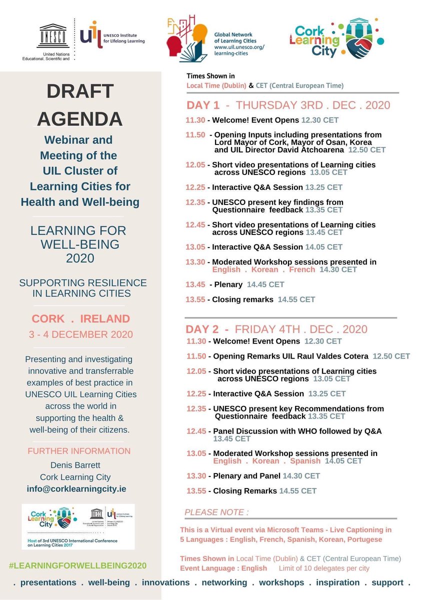 Registration now open for the upcoming <a href="/UIL/">UNESCO-UIL</a> UNESCO Institute for Lifelong Learning 'Learning for Wellbeing 2020' webinar on 3 and 4 December. 

Register via the Eventbrite link below; 
…ing-for-well-being-2020.eventbrite.ie