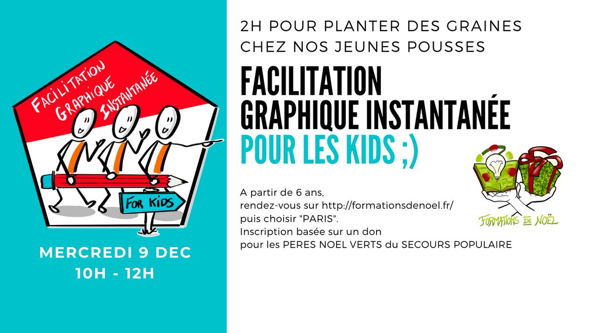 Hey les kids, on remet ça avec <a href="/YannPoirson/">Yann POIRSON 👾</a> pour vous initier à la FACILITATION GRAPHIQUE. Rendez-vous mercredi 9 Dec. Inscription contre un don aux PERES NOEL VERTS du SECOURS POPULAIRE. <a href="/FormationsNoel/">Formations de Noël</a> #formationsdenoel. buff.ly/33fg8oJ