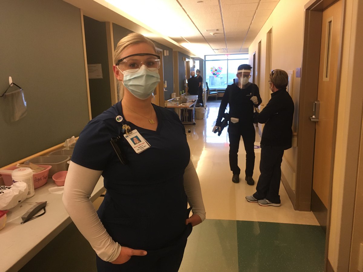 Sara Yernberg, nurse manager in the “Surge” ICU (“South Seven”) says “this is not normally an ICU, but now it is.” She’s waiting for the day they’ll have 100 COVID patients at once. Today it’s 90, and 98 last week. Summer was Teens-40. May hit 65 patient max.