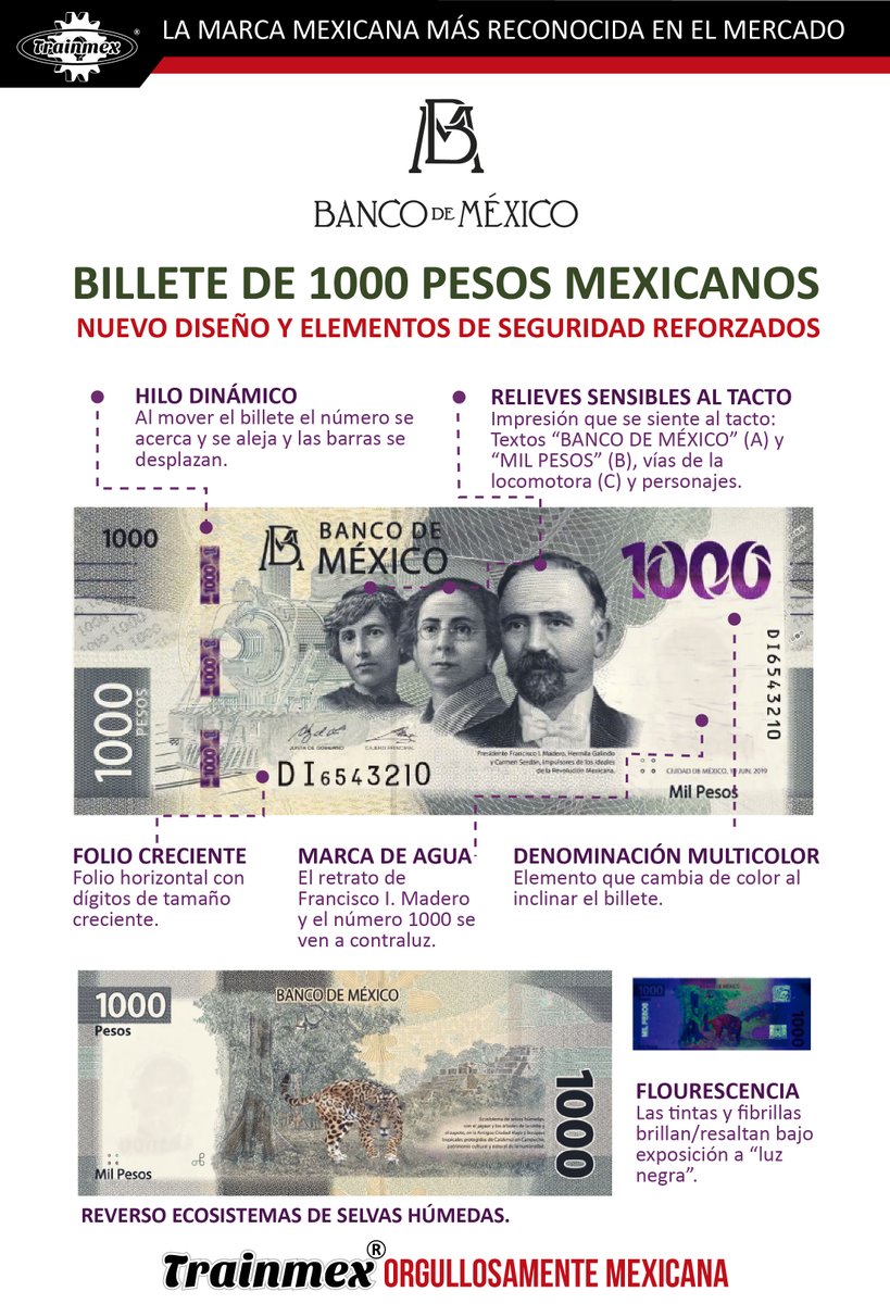 Nuevo billete de 1,000 pesos en México: Francisco I. Madero, Carmen Serdán y Hermila Galindo para conmemorar la Revolución
#SomosTrainemx orgullosamente mexicana https://t.co/8dU3mVlJNj