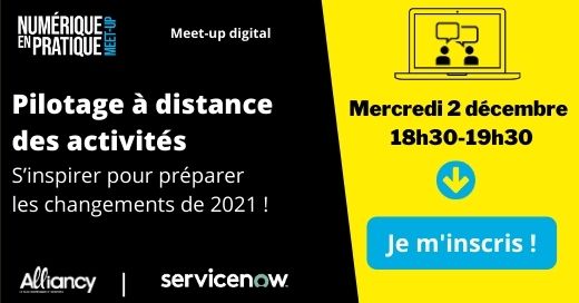 Alliancy_lemag's tweet photo. 📅[Agenda - 02/12 - ] #MeetUp digital Alliancy #Numep : 2 grands témoins partegront leurs constats et visions sur l’enjeu de « pilotage à distance des activités » pour les organisations.
➡️Infos et inscription : https://t.co/VFJdjA5sCi

En partenariat avec @ServiceNowFR https://t.co/k7vP34GYck