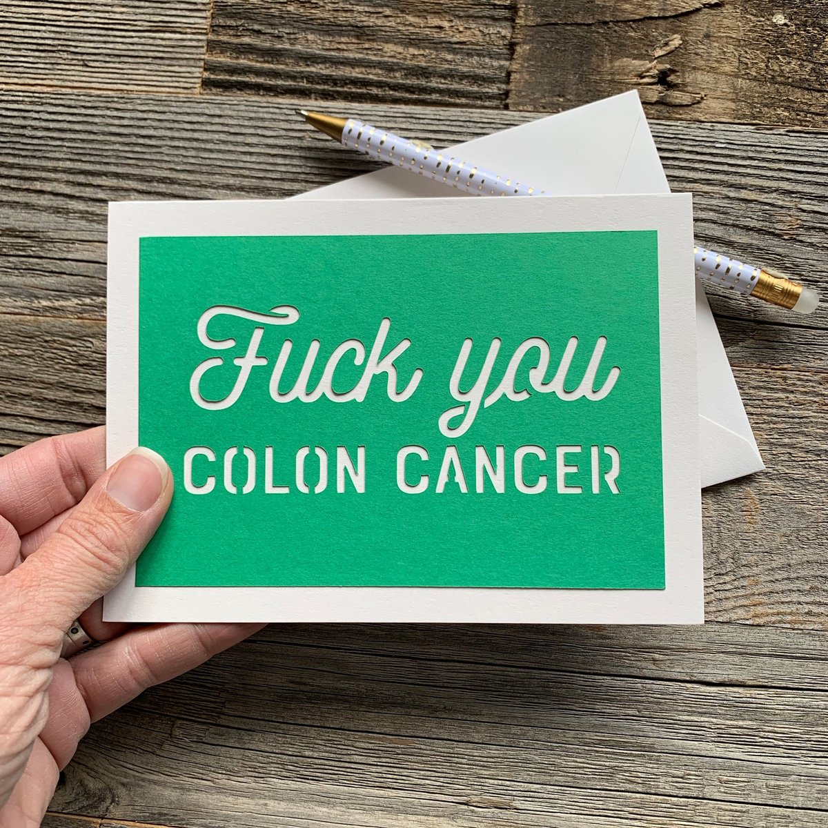 Thanks for the kind words! ★★★★★ 'This shipped quickly & was packaged safely so as not to bend. The laser cut is perfect. 💕' karaschroeder4 etsy.me/3l0NX38 #etsy #white #green #coloncancercard #colorectalcancer #coloncancersupport #cancersupportcard