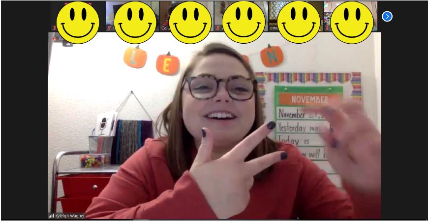 Student teaching certainly looks a little different this semester.  Student Teacher <a href="/KyleighWagner1/">Kyleigh Wagner</a> is currently teaching virtually at Douma Elementary in Ottumwa. She did a wonderful job engaging her students in a phonics lesson this morning. #WmPennEd