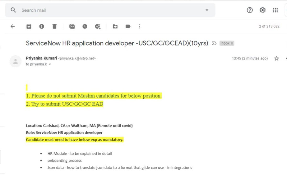 AbbasNj's tweet photo. This is one of the many examples of bigotry within IT industry against Muslims. I know the struggle being muslim and hijabi woman in the industry #lobbyingagainstmuslims #FilthyITindustrybyhindus https://t.co/NvYgqXGNrz