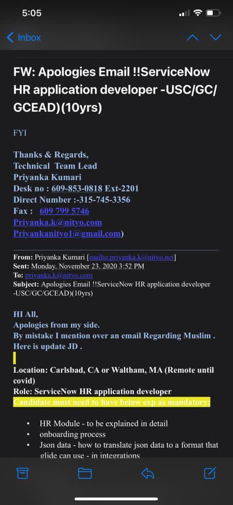 AbbasNj's tweet photo. This is one of the many examples of bigotry within IT industry against Muslims. I know the struggle being muslim and hijabi woman in the industry #lobbyingagainstmuslims #FilthyITindustrybyhindus https://t.co/NvYgqXGNrz