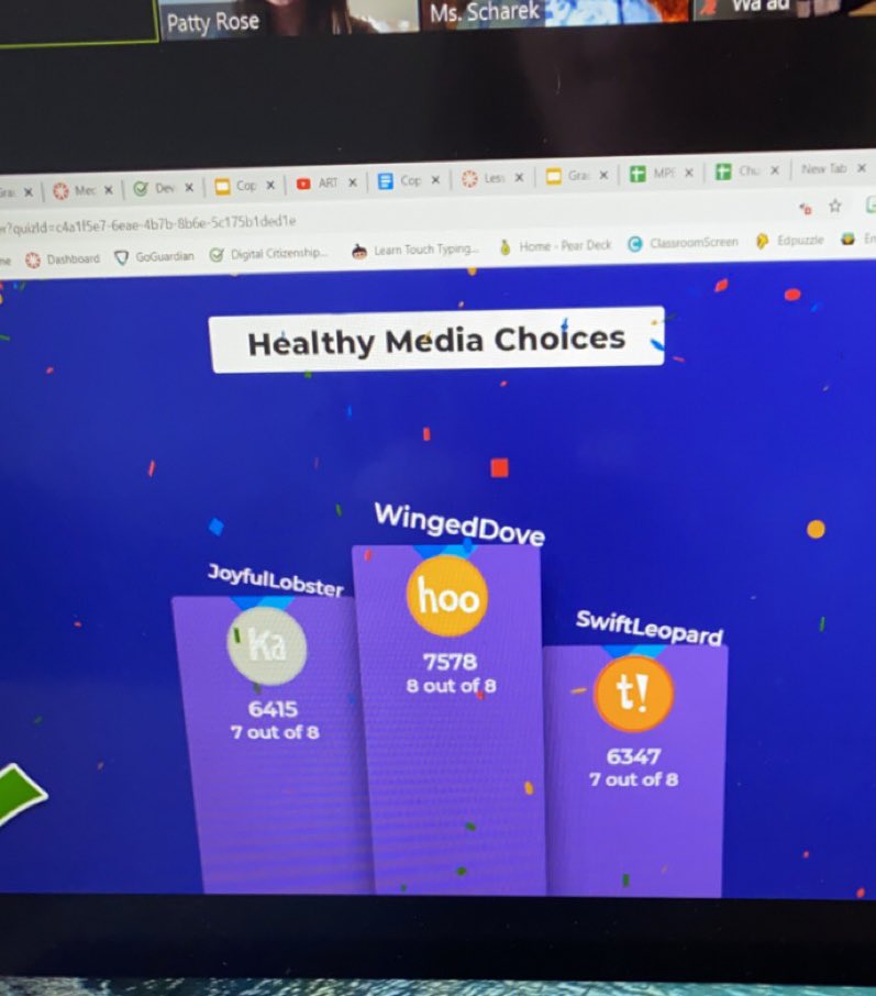 MsRoseTweets_'s tweet photo. Before we have some time off for Turkey day and Winter break @_Miss_Rupert, myself, and our tech-time teacher are collaborating for lessons about balancing our media usage! We played a kahoot with our fifth graders and I am happy to report I was #1 😎 @MPEScougars @CommonSenseEd https://t.co/7Rq0IeIywP