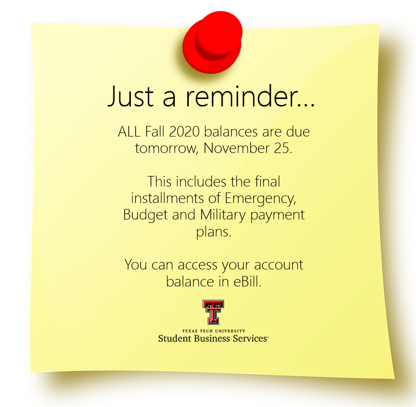 SBSatTexasTech's tweet photo. It's easy to check your balance in eBill. https://t.co/zgt0erXGaa