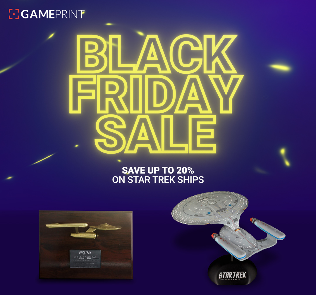 GamePrint's tweet photo. Black Friday Sale 🎉

Save up to 20% on Star Trek ships and enter a chance to WIN a limited edition Plaque worth $250. Spend over $100 to enter a chance to WIN a limited edition hand-painted Galaxy-class starship worth $599.

Order @ https://t.co/SWsKctsGAl 🖖

#StarTrek #STO https://t.co/Eo0WYaYswn