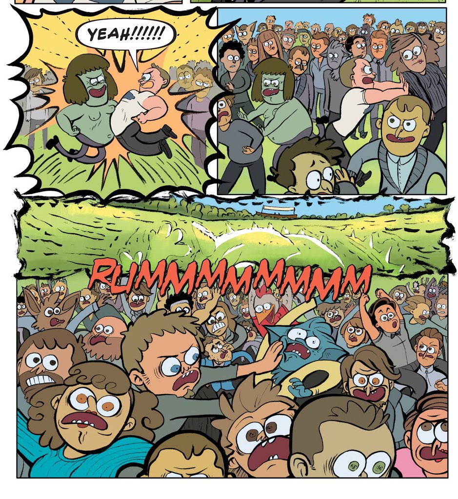 The other issues are cool too. They have stuff like other anthropomorphic animals in crowds (I always found it weird only the main cast were anthro animals) and hilarious moments like this cursed Mordecai 