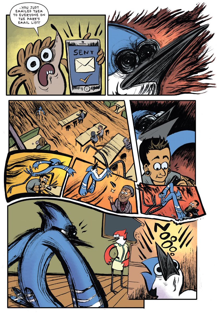 The other issues are cool too. They have stuff like other anthropomorphic animals in crowds (I always found it weird only the main cast were anthro animals) and hilarious moments like this cursed Mordecai 