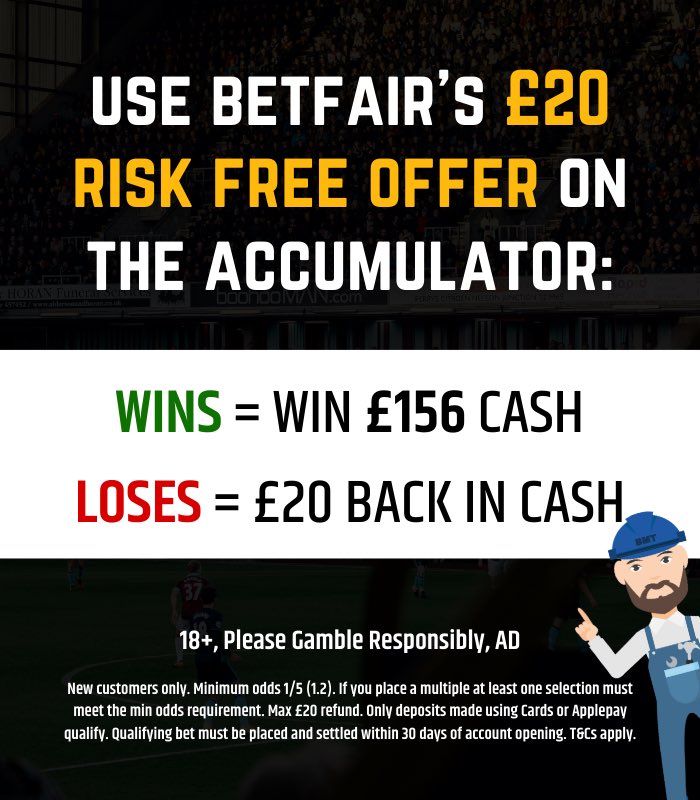 📈🏴󠁧󠁢󠁥󠁮󠁧󠁿 EFL acca! 

Just a little 4 fold of BTTS, link to load the selections here ➡️ bit.ly/24thNov-Acca

Fancy a £20 risk free bet to place on the acca? So you either win £156 or get a full cash refund. Just join Betfair to claim 👉 bit.ly/BF20RiskFree

(18+, Ts&amp;Cs Apply)
