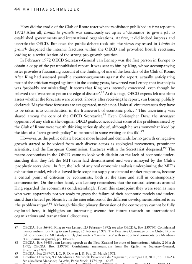 How did Club of Rome react when its offshoot published its 1972 report? At first, it did indeed impress and unsettle the OECD. But once the public debate took off, the report provoked hostile reactions, leading to a revitalisation of the strong pro-growth position in the OECD.16/