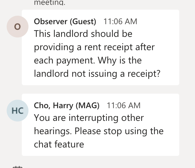 BBQs don't issue receipts apparently. ppl are chatting (not me) in support of the current tenant. "please stop using the chat feature"
