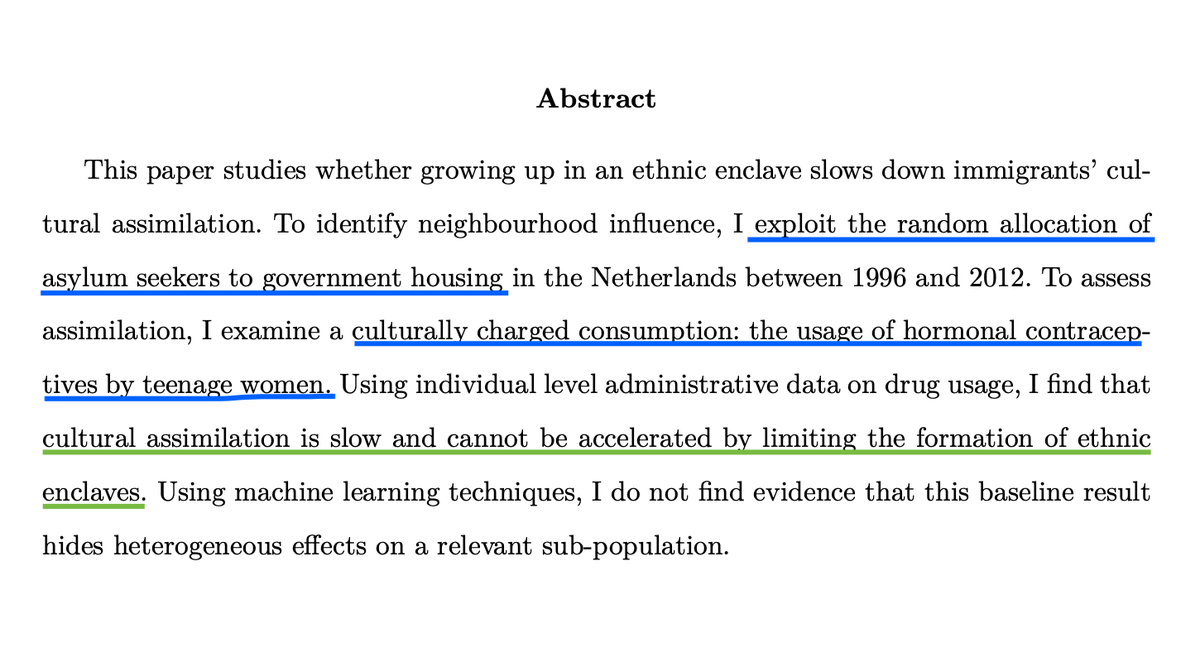 _jofleck's tweet photo. Do ethnic enclaves perpetuate cultural fault lines?

No - says @achard_pascal's JMP &amp; indicates what does

Fascinating data (pill use of girls, no kidding!) + identification (random placement of asylum seekers)

Applied micro at its finest
https://t.co/Zo6rcHiTTv

#EconTwitter https://t.co/x0qktsI3Rx