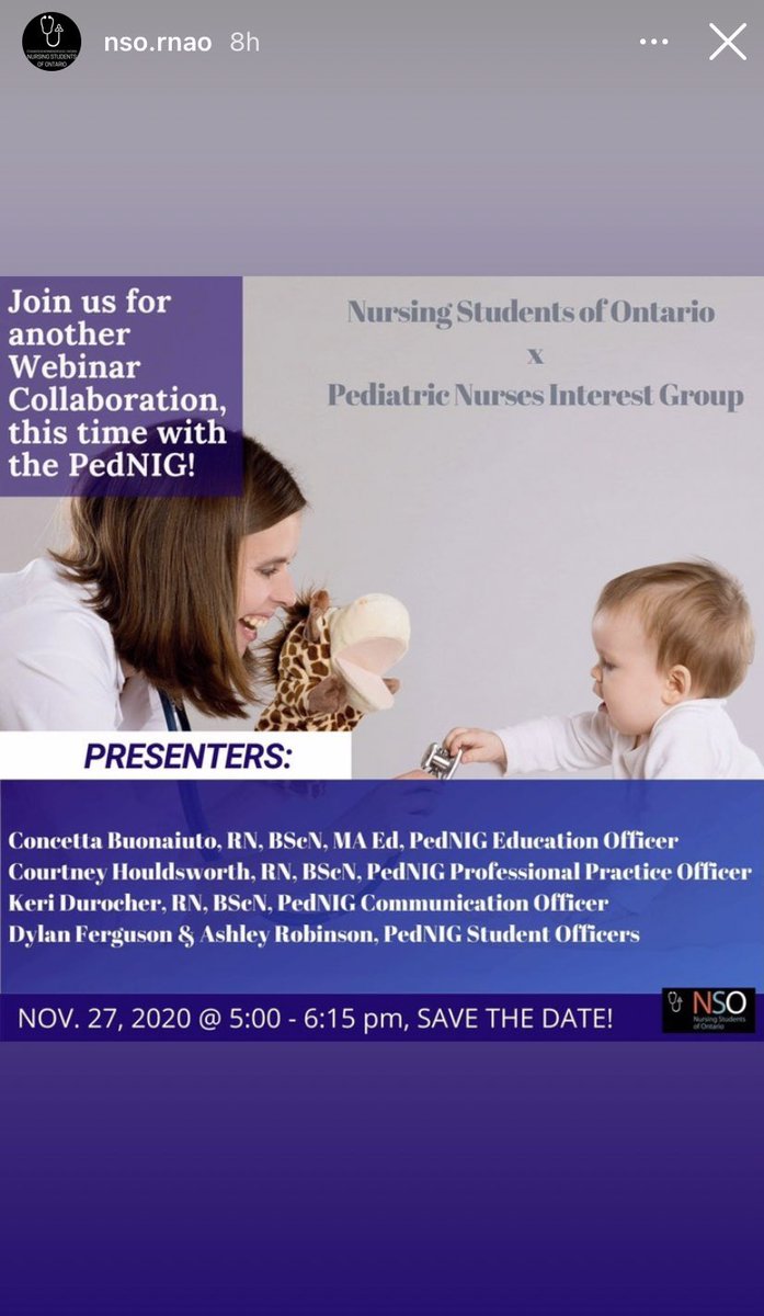 ErinKohlmetz's tweet photo. Join @PedNIG and @NursingStudentO for what is sure to be an exciting and information Webinar about Pediatric Nursing with our colleagues from across the province. It’s free to register! https://t.co/Ej4TmL2rO7 https://t.co/gQAsTuYK4t