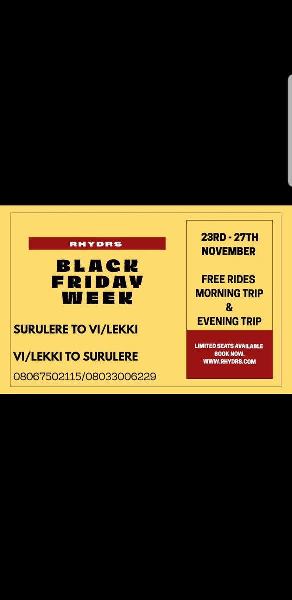 PureInNature's tweet photo. Free rhyde!! #surulere to #vi #lekki and return #BlackFridayDeals #BlackFriday @Sika_evan https://t.co/vq9JoJ9SrB