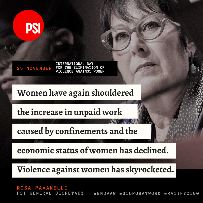 PSIglobalunion's tweet photo. #COVID19 has shown how violence and harassment are systemic in the world of work, including #genderbasedviolence. Now, More than ever we need to call for governments to #RatifyC190. Join us in calling for a world of work free from violence and harassment. https://t.co/MDlQzFjlVi https://t.co/Jsy2a4D4r2