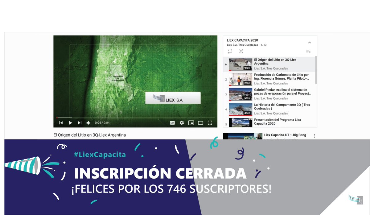 zijinliex's tweet photo. Estamos muy felices 🎉🙌🏼y queríamos agradecer a los 746 suscriptores que confiaron en nosotros😃 💙  #LiexCapacita.
⚠️ 👉🏼 Les informamos que quienes entren al canal "Liex S.A. Tres Quebradas" y se SUSCRIBAN serán los PRIMEROS en ver la nueva capacitación.

#ComunidadLiex #Litio https://t.co/0LRR8l1Bj0