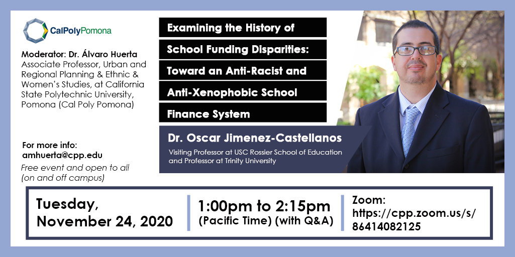 cpplibrary's tweet image. The library is hosting an intriguing talk on K-12 funding for underserved students by Dr. Jimenez-Castellanos at 1pm. This lecture is on Zoom and Facebook Live, click here to learn more: cpp.libcal.com/event/7264134
#CPP #CPPEvents #CPPLibrary #CalPolyPomona