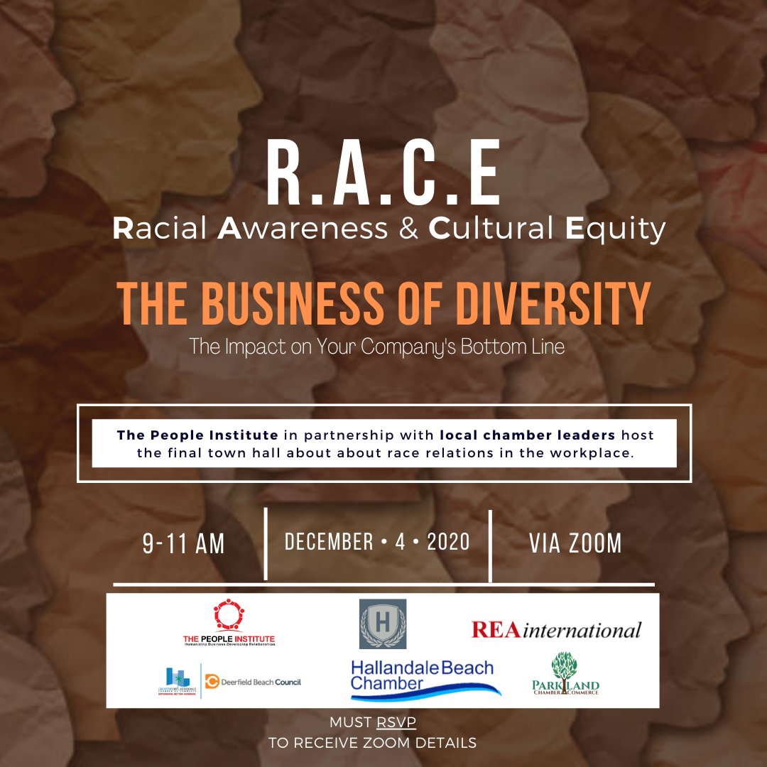 InstitutePeople's tweet photo. Join us FRIDAY, DECEMBER 4 at 9:00 am for the final R.A.C.E. Town Hall. In our previous town halls,  we have heard your thoughts about what is needed for companies to become better places to work for everyone! 

Virtual. Free. 

Register here:  https://t.co/qEhW8BawJx https://t.co/WBQRz8FX8c