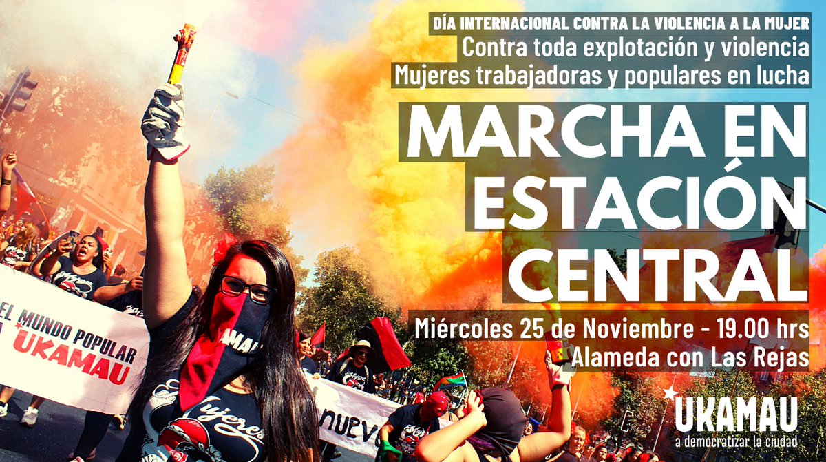 _VictoriaH__'s tweet photo. Mañana Miércoles 25 de Nov., las mujeres pobladoras y trabajadoras marchamos contra toda explotación y violencia. El nuevo Chile será con nosotras! #EstaciónCentral organizada.

#Ukamau #Chile #Mujeres #Chilenas #juntassomospoderosas #25Noviembre #25Nov #NoalaViolenciadeGenero https://t.co/4rJlv5L6vu