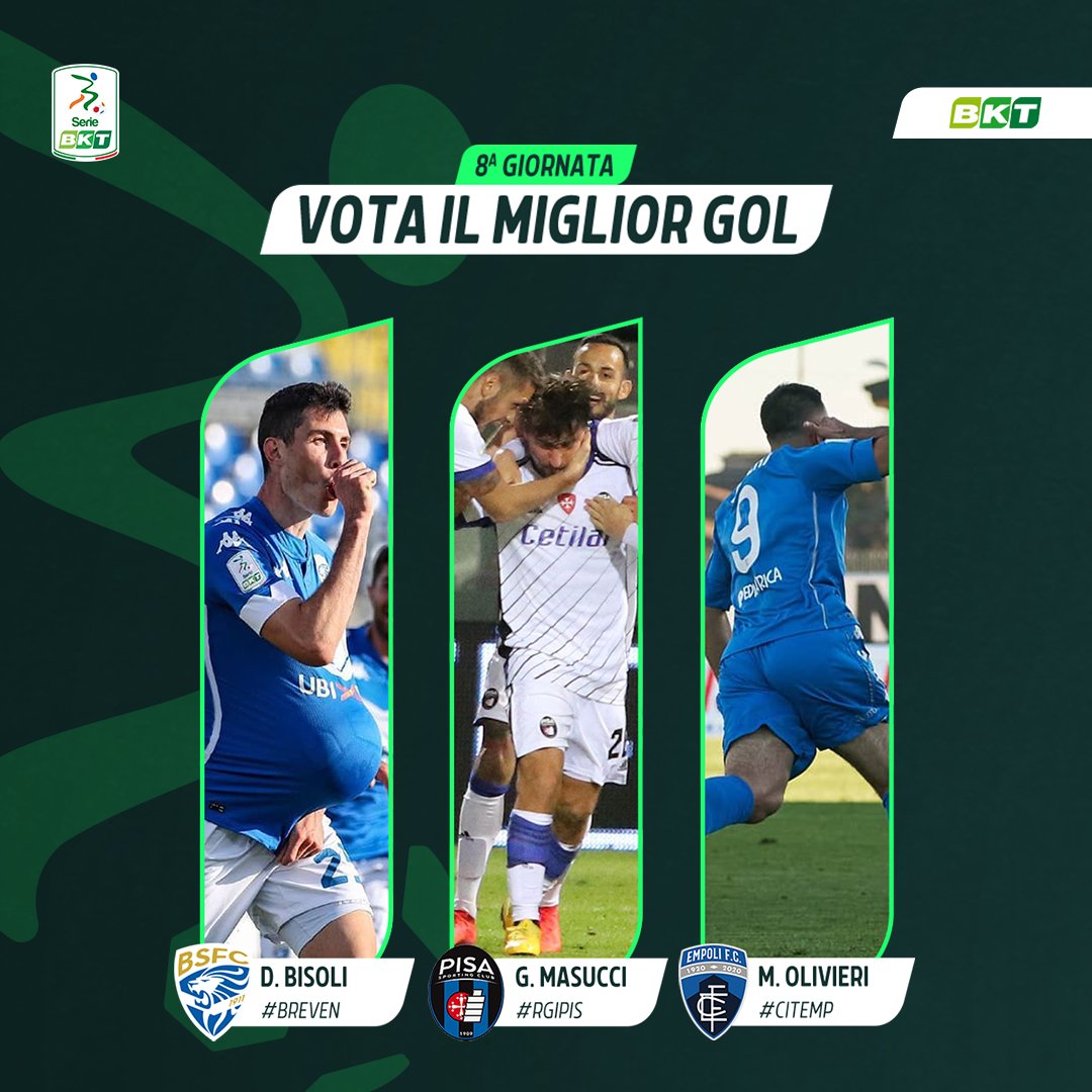Lega_B's tweet photo. Di chi Γ¨ il gol piΓΉ bello della 8^giornata della #SerieBKT?
π Bisoli (@BresciaOfficial) in #BREVEN
π² Masucci (@PisaSC) in #RGIPIS
π Olivieri (@EmpoliCalcio) in #CITEMP
Guarda i gol e vota attraverso le stories sul nostro profilo Instagram π https://t.co/UbhE0sYhSP