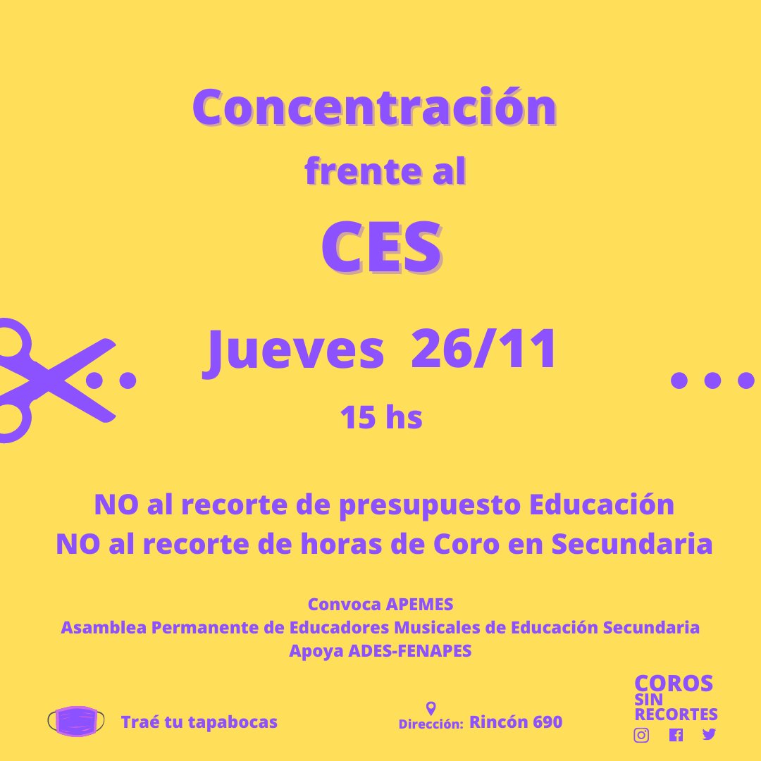 CorosSecundaria's tweet photo. Las y los educadores musicales de Educación Secundaria volvemos a juntarnos para reclamar cantando. Ante la falta de respuesta de las autoridades, acercaremos nuestra propuesta a las oficinas del CES.
#EducaciónSinReCortes
#CorosSinReCortes
@FenapesUruguay 
@ADES_Montevideo https://t.co/9S41zXWbS8
