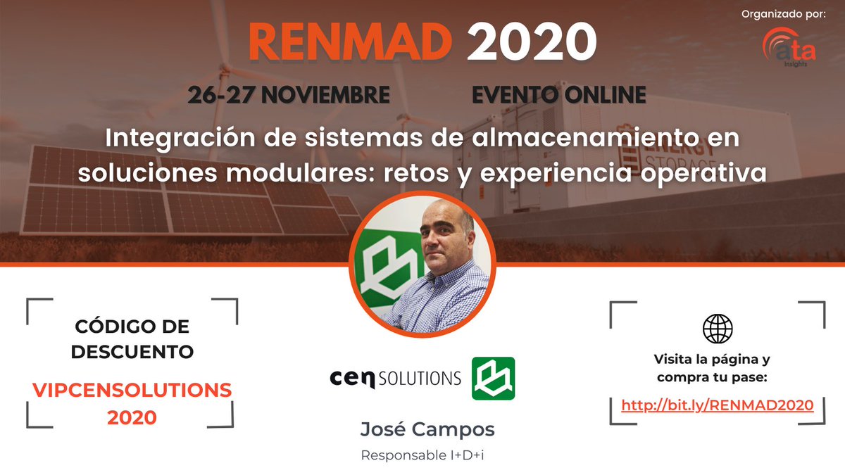 AtaInsights's tweet photo. Terminaremos el primer día de #RENMAD2020 hablando de #fabricantes con dos fantásticas presentaciones y un panel de expertos discutirá la #bancabilidad proyectos en una mesa redonda.
No te pierdas esta oportunidad y compra tu pase ➡ https://t.co/rH3jB3n3T8 https://t.co/xlR9hqM6Tl