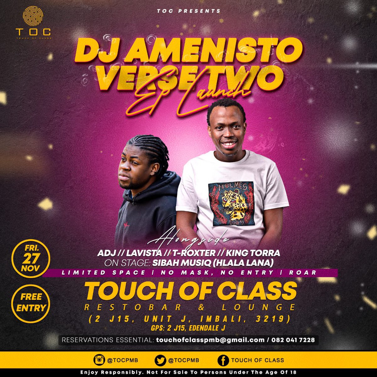 dj_amenisto's tweet photo. DJ Amenisto EP launch @tocpmb this coming Friday 27 November @Pmb. 
@sibahmusiq on stage performing “hlala lana live and ngingumAfrica. https://t.co/Ou3HvxjicJ