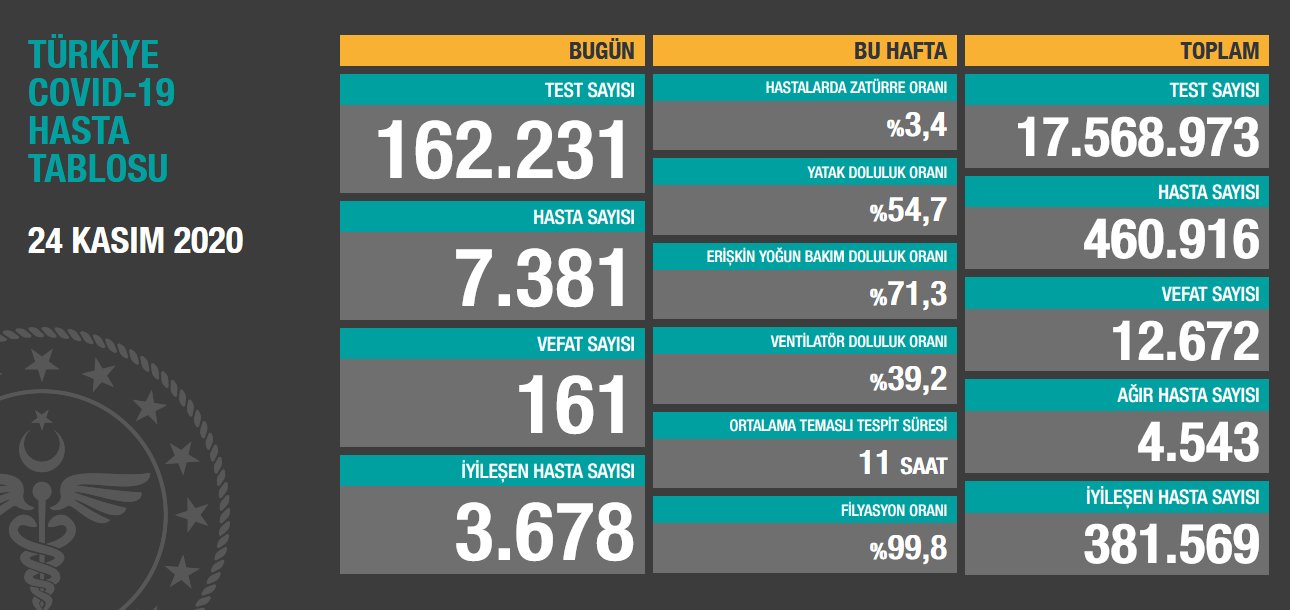 24 kasım 2020 korona tablosu