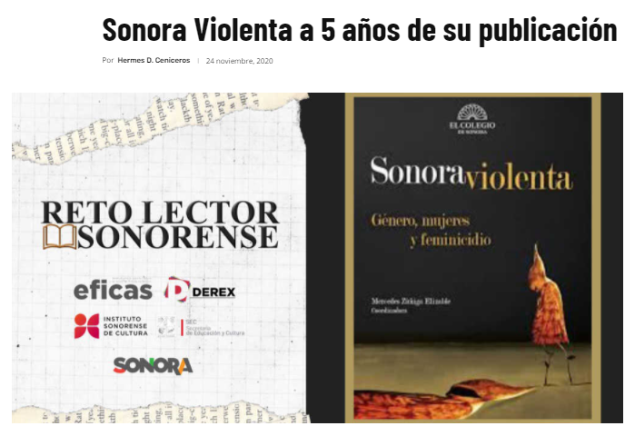 RetoLectorSon's tweet photo. Sonora Violenta es el libro del mes en el #RLS2020 y también una reflexión y un estudio profundo desde la academia sobre los tipos de violencias que sufren las mujeres en la entidad. 

Te comparto la reseña: https://t.co/VblDZYnPJy https://t.co/v0yI3ozdDs