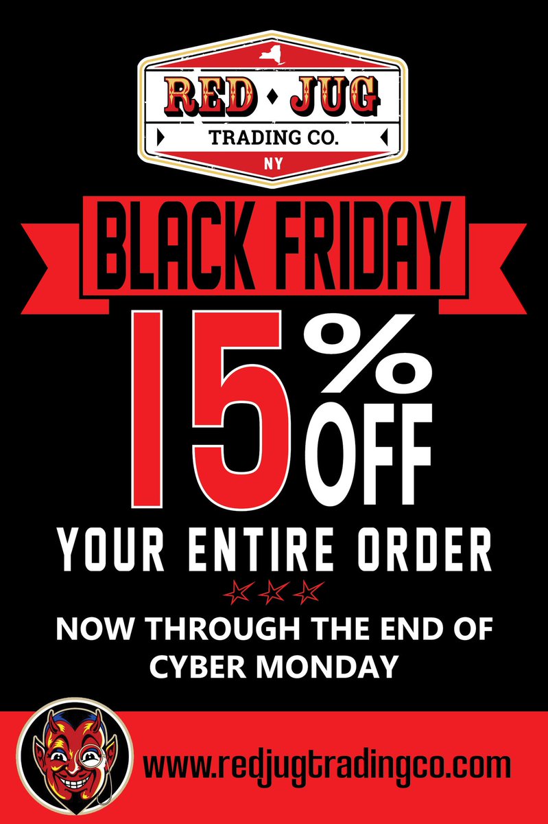 BLACK FRIDAY/CYBER MONDAY DEALS FOR OUR ONLINE STORE BEGIN NOW!!! Get 15% OFF your entire order now through 3am Tuesday!! redjugtradingco.com!! #juglovesyou #happyholidays #blackfriday #cybermonday