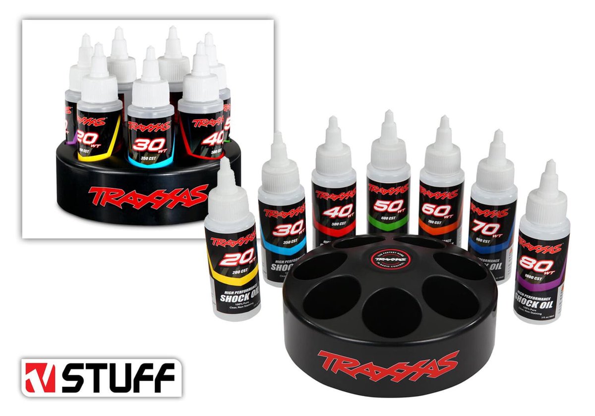 VelocityRCMag's tweet photo. Not exactly a "break the internet" release here from @Traxxas, but everyone should have a set of shock oils on their bench, and that carousel is pretty sweet. Info: https://t.co/hZz8r3EEJ1 https://t.co/Gede2UfvWj
