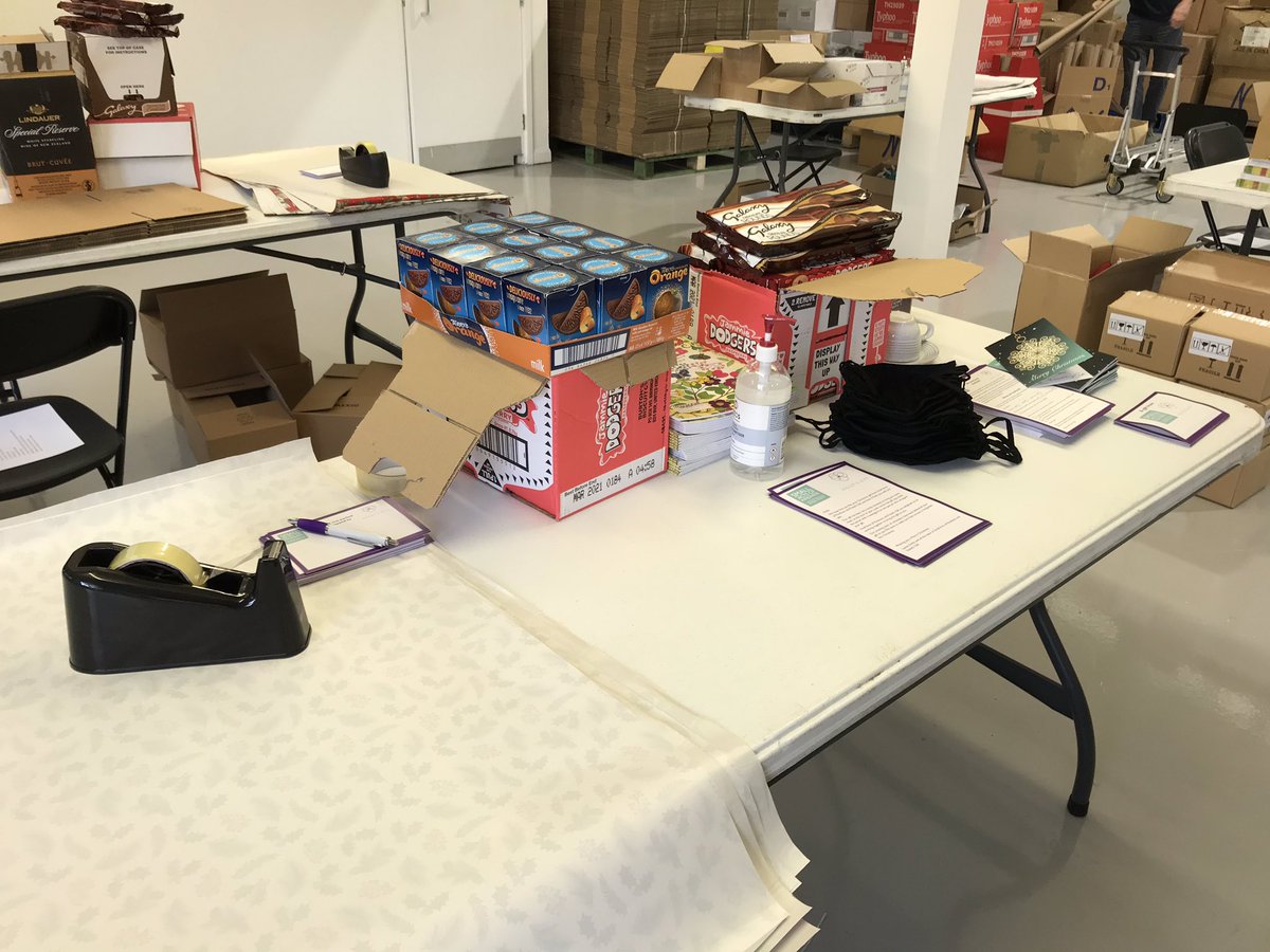 smallkindact's tweet photo. The Christmas Elves have worked their magic! We’re all ready &amp; very excited to welcome our volunteers tomorrow to pack our Christmas Gift Boxes. A huge thank you to @CroxleyPark for continuing to let us use this amazing space 💜 #KindnessMatters #Christmasgifts #GivingTuesday https://t.co/0N18CtBIRp